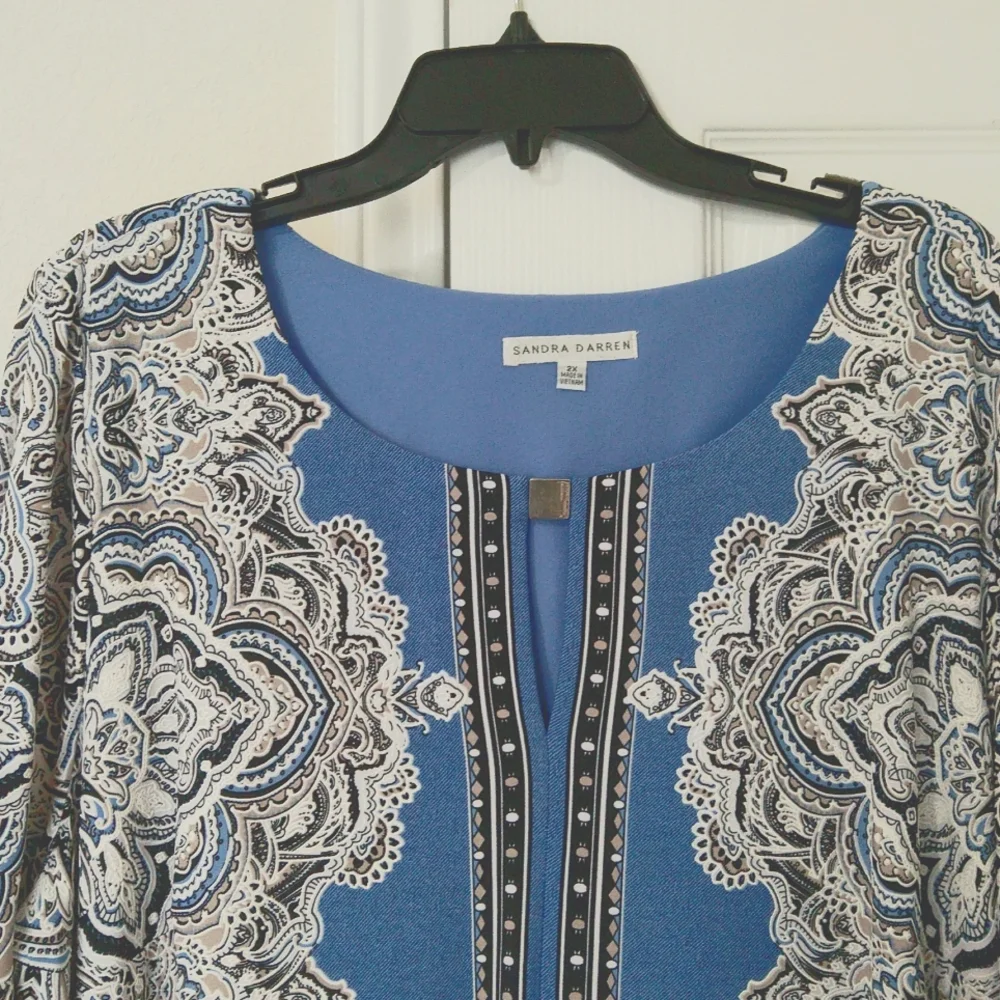 Sandra Darren blue nvy ivy keyhole round neck 3/4 sleeve shift dress  Size 2X - Picture 5 of 7